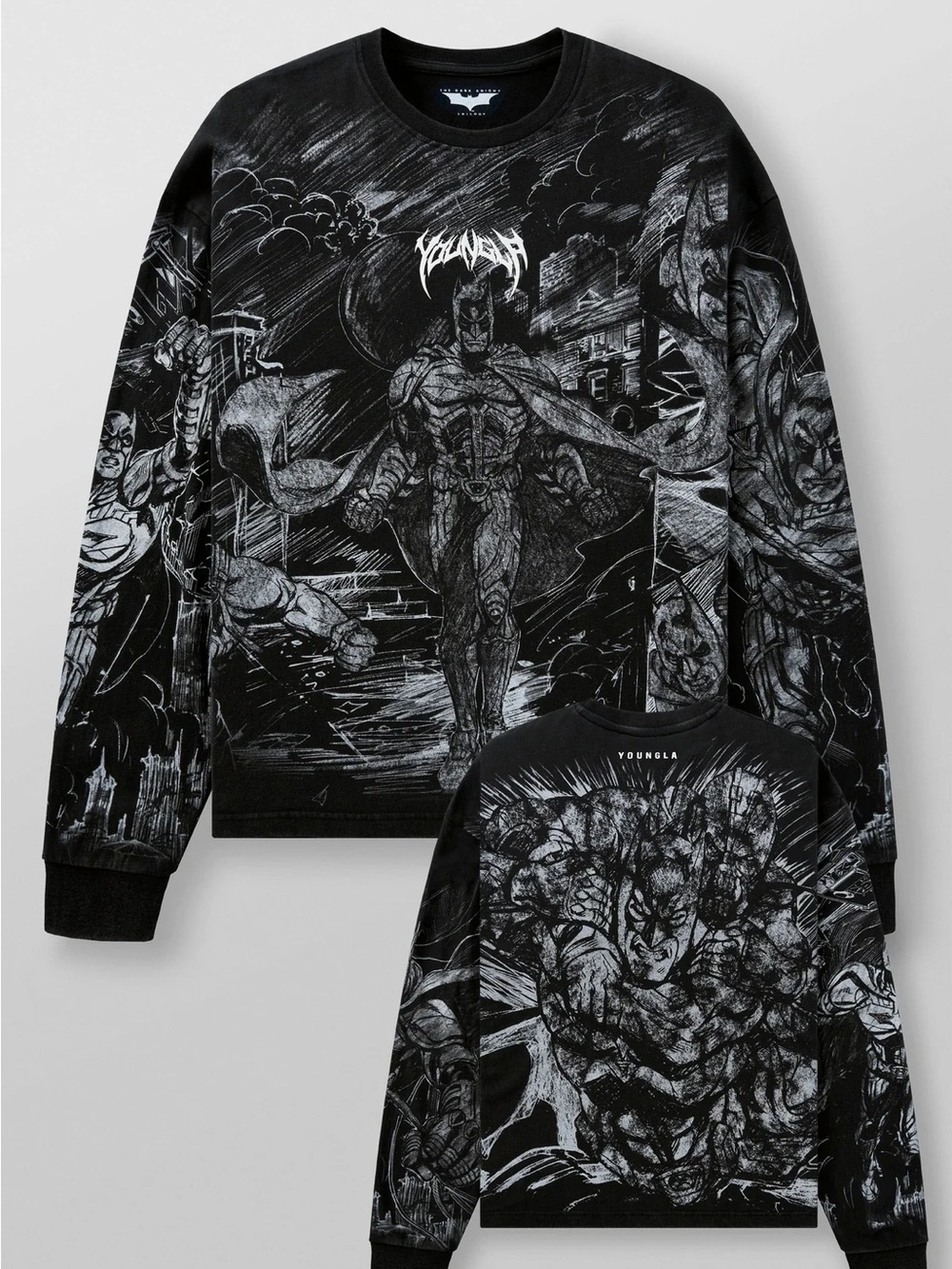 YoungLA Batman Comic Longsleeve Tee, Suze Small, Black, NWT